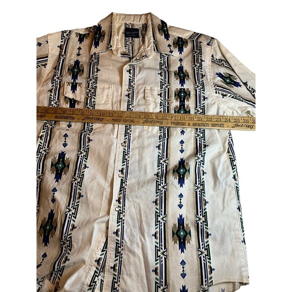 Vintage Wrangler XL Short Sleeve XL Pearl Tone Snaps Pockets with Flaps Aztec - Picture 7 of 8